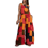 Color Block Print Backless Loose Wide Leg Jumpsuit ZAND-31257