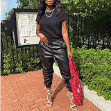 5XL Plus Size Elastic Black PU Leather Pants TB-5591
