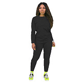 Simple Solid Long Sleeve T Shirt Casual Pants Set HX-088