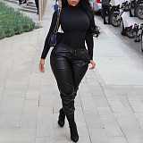 5XL Plus Size Elastic Black PU Leather Pants TB-5591