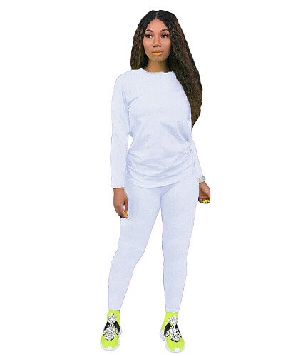 Simple Solid Long Sleeve T Shirt Casual Pants Set HX-088