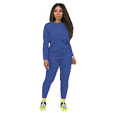 Simple Solid Long Sleeve T Shirt Casual Pants Set HX-088