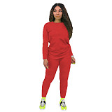 Simple Solid Long Sleeve T Shirt Casual Pants Set HX-088