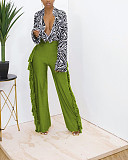 High Waist Tassel Side Straight Wide Leg Pants HX-1135
