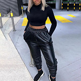 5XL Plus Size Elastic Black PU Leather Pants TB-5591