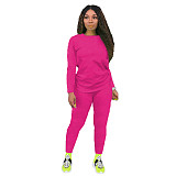Simple Solid Long Sleeve T Shirt Casual Pants Set HX-088