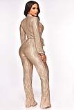 V Neck Lace Up Floor Length Wide Leg Pleated Jumpsuits OSM-4379