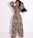 Leopard Tie Up Crop Top Wide Leg Pants Outfits XMY-9394