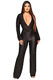 V Neck Lace Up Floor Length Wide Leg Pleated Jumpsuits OSM-4379