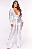 V Neck Lace Up Floor Length Wide Leg Pleated Jumpsuits OSM-4379