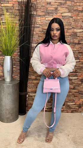 Winter Splice Lamb Fleece Sleeve Bomber Jacket WSM-5333