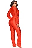 V Neck Lace Up Floor Length Wide Leg Pleated Jumpsuits OSM-4379