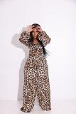 Leopard Tie Up Crop Top Wide Leg Pants Outfits XMY-9394