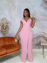 Solid Color V Neck Sleeveless Asymmetrical Jumpsuit WY-6907