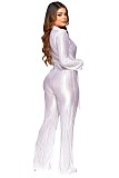 V Neck Lace Up Floor Length Wide Leg Pleated Jumpsuits OSM-4379