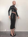 Sexy Cut Out Bandage High Waist PU Leather Dresses OD-8514