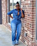 Denim Turn Down Collar Shirt Straight Jeans 2 Piece Set OD-8513