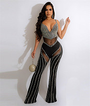 Deep V Backless Sling Hot Drilling Nightclub Jumpsuit NY-2572