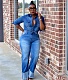 Denim Turn Down Collar Shirt Straight Jeans 2 Piece Set OD-8513