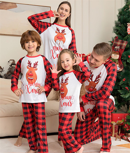 Christmas Cartoon Deer Plaid Parent-Child Sleepwear 2PCS ZY-22-009