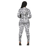 Letter Printed Long Sleeve Streetwear Slim Jumpsuit ASL-6617