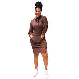 Autumn Full Sleeve Solid Sweatshirt Hooded Dresses NY-2588