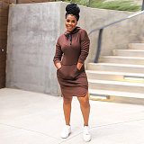 Autumn Full Sleeve Solid Sweatshirt Hooded Dresses NY-2588