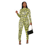 Letter Printed Long Sleeve Streetwear Slim Jumpsuit ASL-6617