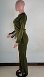 Solid Color Cross-band Long Sleeve Top Wide-leg Pants Set ABL-6632