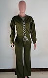 Solid Color Cross-band Long Sleeve Top Wide-leg Pants Set ABL-6632