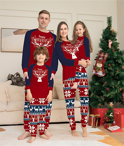 Christmas Pattern Cartoon Elk Print Two Piece Pajamas Suit ZY-22-055