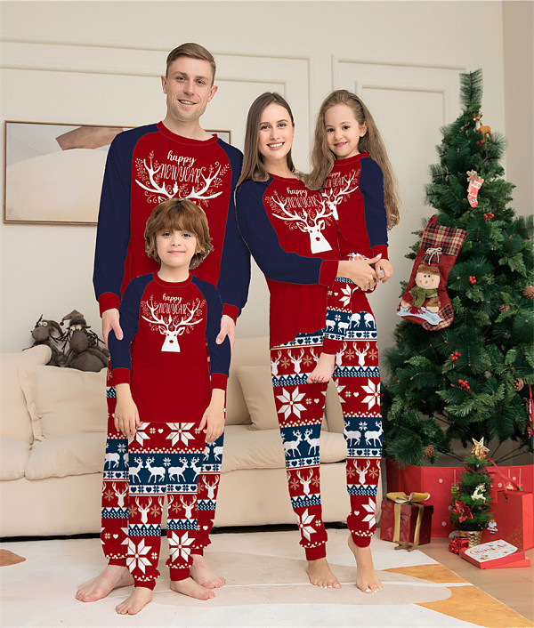 Christmas Pattern Cartoon Elk Print Two Piece Pajamas Suit ZY-22-055
