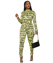 Letter Printed Long Sleeve Streetwear Slim Jumpsuit ASL-6617