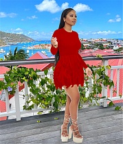O Neck Long Sleeve Bodycon Tassels Mini Dress MDF-5334