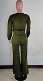 Solid Color Cross-band Long Sleeve Top Wide-leg Pants Set ABL-6632