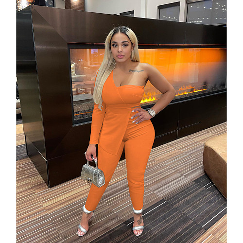 Sexy One Shoulder Top Skinny Pants 2 Piece Sets FOS-8321