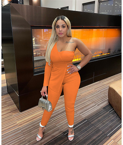 Sexy One Shoulder Top Skinny Pants 2 Piece Sets FOS-8321