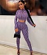 Wave Striped Long Sleeve Crop Top Legging Pants Set OY-6382