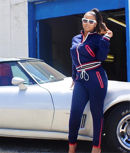 Zipper Stand Collar Jacket Pants Women Tracksuits ORY-5182-1