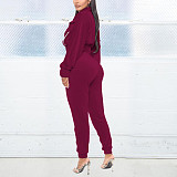 Velvet Zip Jacket Crop Top Pencil Pants Two Piece Set TE-4489