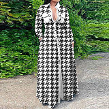 Chic Plaid Print Turn Down Neck Maxi Shirt Dresses NY-10333