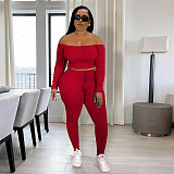 Off Shoulder Long Sleeve Crop Tops Leggings Set JLY-19474