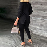 Turtleneck Long Sleeve Slit Tops Pencil Pants 2pcs Suit NY-2595
