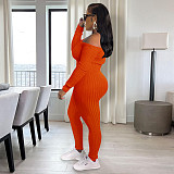 Off Shoulder Long Sleeve Crop Tops Leggings Set JLY-19474
