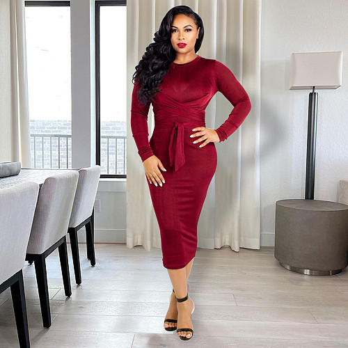Velvet Long Sleeve Lace Up Bodycon Midi Dresses JLY-19471