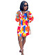 Turn Down Collar Single breasted Floral Print Shirt Dress QZX-6267