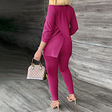 Turtleneck Long Sleeve Slit Tops Pencil Pants 2pcs Suit NY-2595