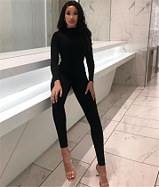 XL-5XL Black Long Sleeve Skinny Fitness Jumpsuits TB-5597