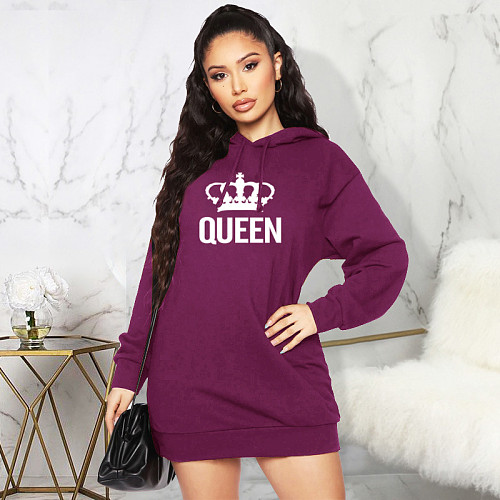 Loose Hooded Sweatshirt Long Sleeve Hoodies Dress JLY-19475