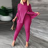 Turtleneck Long Sleeve Slit Tops Pencil Pants 2pcs Suit NY-2595